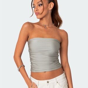 Edikted Gray Fitted Sleeveless Crop Top
